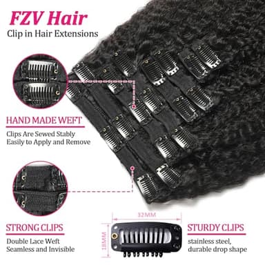 Kinky Straight Clip in Hair Extensions Human Hair Clip in Extensions 8Pcs 110g Double Weft #1B Natural Black Hair Extensions Human Hair Full Head Invisible（16Inch） - Image 5