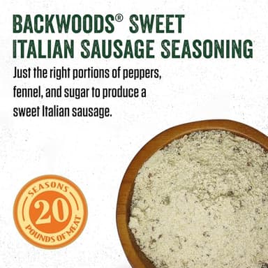 LEM Products Backwoods Sweet Italian Fresh Sausage Seasoning Kit, Ideal for Wild Game and Domestic Meat, Seasons Up to 20 Pounds of Meat, 9.5 Ounce Package - Image 3
