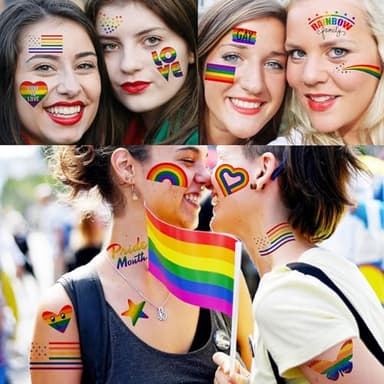 24 Sheets Pride Tattoos Temporary, Bulk Temp LGBT Rainbow Gay Pride Face Tattoos Sticker, Rainbow Flag Temporary Tattoos for Women Men Adult, Pride Equality Parades Celebration Rave Party Accessories - Image 5