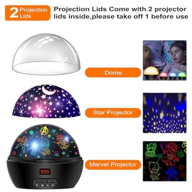 MOKOQI Kid Light Projector Superhero Toys for Boys 5-7 Avengers Night Light Projector with Timer for Kids Room, 360 Degree Rotation Toddler Nightlights with Spiderman Figurine Star Lamps - Image 5