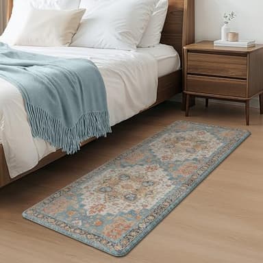 GENIMO Kitchen Mats for Floor 2PCs, Washable Anti Fatigue Mat for Cushioned, 17.3"x47"+17.3"x30", Waterproof Kitchen Rugs, Non Slip Comfort Standing Mat Rug for Home, Sink, Laundry, Blue&Salmon - Image 7