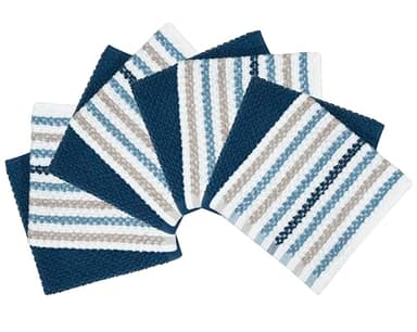 Bumble Premium Dish Cloths Towel 12"x12" | 100% Natural Ring Spun Cotton Tea Towel Set | 430 GSM | Highly Absorbent & Soft Dish Towels | 8 Pack - 4 Popcorn Wide Striped & 4 Solid Kitchen Towels - Blue - Image 2