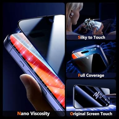 UniqueMe for iPhone 16 / iPhone 15 Privacy Screen Protector - [Military Grade Shatterproof & 9H+ Hardness] Screen Protector 16/15 Tempered Glass Full Coverage Protection, Easy to install, 2 Packs - Image 7