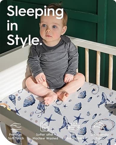 Graco Pack and Play Fitted Sheets - 2 Pack Mini Crib Sheets, Hypoallergenic and Soothing, Premium Jersey Fabric, Safari Sea Animals Pattern - Image 2