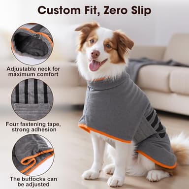 HezzLuv Microfibre Dog Bathrobe Towel Wrap Super Absorbent Dog Drying Coat Bath Robe for Puppy, Medium & Large Dogs, Fast Drying, Adjustable - Image 3