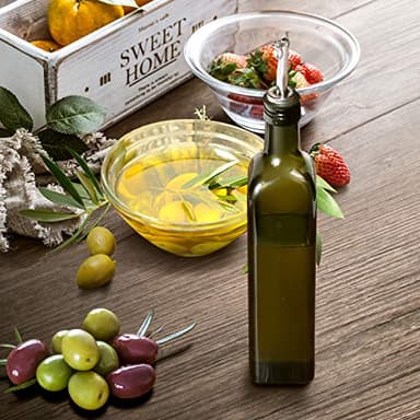 AOZITA 17oz Glass Olive Oil Bottle Dispenser - 500ml Green Oil and Vinegar Cruet with Pourers and Funnel - Olive Oil Carafe Decanter for Kitchen - Image 7