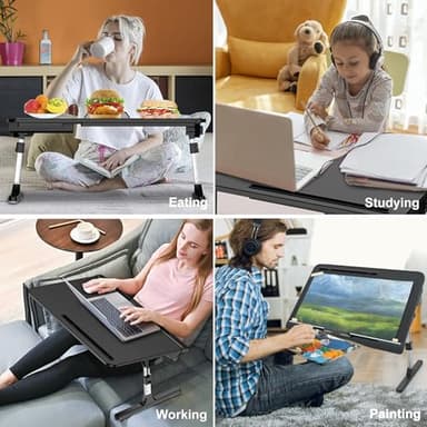 HETTHI Laptop Bed Desk Tray, Adjustable Sturdy Laptop Stand for Bed with Premium Materials, Folding Portable Lap Desk for Writing Working Eating Painting (Black, 23.6"×14") - Image 6