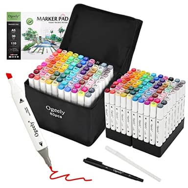 Ogeely Alcohol Markers, 82 Color Dual Tip Art Marker for Kids Adults, Permanent Sketch Markers for Artists, with Organizing Case, Black Liner and Pad, for Illustration Designing Drawing - Image 1