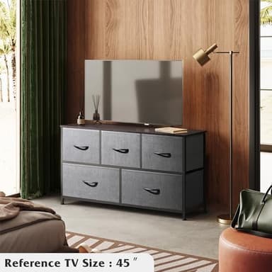 WLIVE Dresser for Bedroom with 5 Drawers, Wide Chest of Drawers, Fabric Dresser, Storage Organizer Unit with Fabric Bins for Closet, Living Room, Hallway, Dark Grey - Image 4