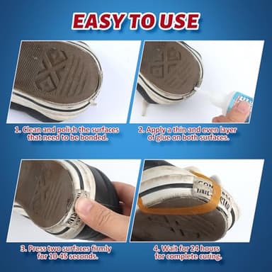 GLOWPOINT 35g Shoe Glue, Instant Shoe Glue Sole Repair, Clear Strong Adhesive for Sneakers, Boots, Leather, Heels and More, with Sanding Stick, Elastic Bands & Precision Droppers, Waterproof - 1 Pack - Image 7
