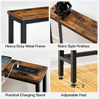 HOOBRO 47.2" Narrow Console Table with Power Outlets, 5.9" Behind Couch Table with Charging Station, Long Sofa Table, Skinny Entryway Table for Living Room, Hallway, Foyer, Rustic Brown BF15XG01G1 - Image 8