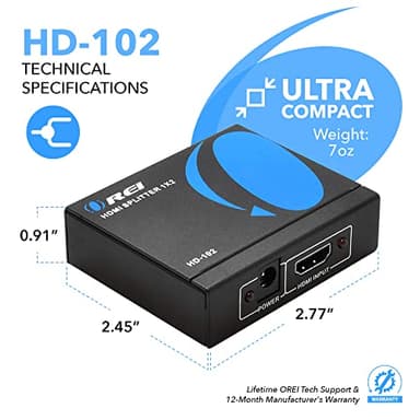 OREI HDMI Splitter 1 in 2 Out - For TV Mirror Only - Not for Multi Monitors, No HDCP bypass, USB Powered, No Adapter Included,1080P@60Hz & 4K@30Hz Resolutions – HDMI Splitter (HD-102) - Image 4