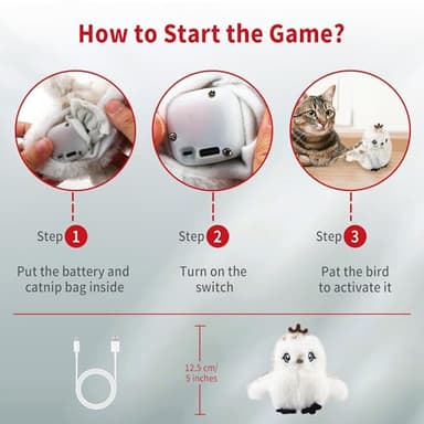 Gigwi Interactive Flapping Cat Toys Catnip, Electronic Flappy Toys Motion Activated, Automatic Cat Toys for Indoor Cats, USB Rechargeable Cat Enrichment Toy for Hunting and Kicker, Bird Prince - Image 3