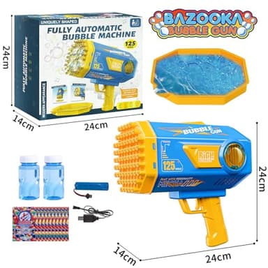 BOMOCO Bubble Gun,125 Holes Bubble Machine Bubbles for Kids Age 3-12,Bubble Blaster Gun with Bubble Solution Summer Outdoor Bubble Toys Birthday Wedding Halloween Party Favors Gifts Bubble Maker,Blue - Image 6