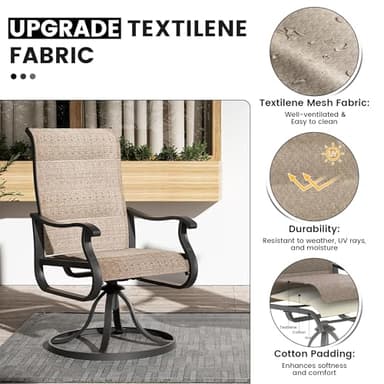 VONZOY Patio Swivel Chairs Set of 2, Outdoor Dining Chairs with High Back, All-Weather Swivel Rocker Chair for Lawn, Porch or Garden (Padded Brown) - Image 6