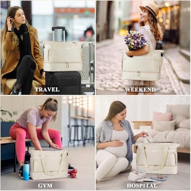 ETRONIK Gym Bag for Women, Personal Item Travel Bag with Shoes Compartment, Weekender Overnight Duffel Bag with Wet Pocket & USB Charging Port, Carry On Bag for Women, Travel, Gym, Weekend (Beige) - Image 3