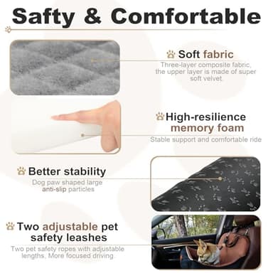 Car Dog Booster Seat,Interior Height 7 Inches Elevated for Small Dog up to 35 lbs,Pet Car Travel Safety Seat with 2 Safety Leashes,Storage Pockets,Non-Slip Bottom(Lookout-Black Outside Grey Inside) - Image 3