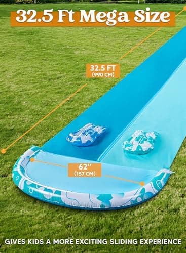 JOYIN 32.5FT Water Slide and 2 Inflatable Boards, Extra Long Heavy Duty Double Lawn Waterslide with Sprinkler for Kids Adults Backyard Summer Water Toy Outdoor Fun, Blue, Light Blue - Image 4