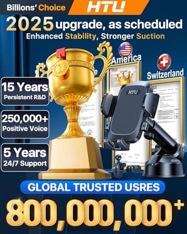 HTU [True Military-Grade] 2025 Upgraded Car Phone Holder 【Safety Certs & No Smell】 Cell Phone Holder for Car Mount for Dashboard Windshield Air Vent Long Arm Thick Case,Black - Image 2