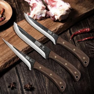 HOSHANHO Butcher Knife Set 3-Piece, Super Sharp Hand Forged Fillet Knife & Dividing Knives & Paring Knives Set, Upgraded High Carbon Stainless Steel Meat Cutting for Home, Outdoor - Image 6