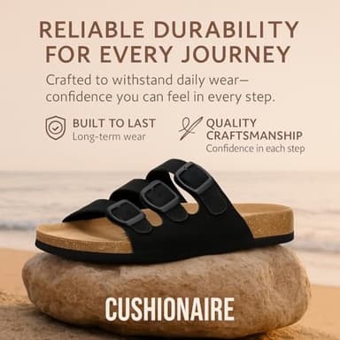 CUSHIONAIRE Lela Slip On Womens Sandals with Vegan Adjustable Straps & Genuine Suede Cork Footbed - Comfortable Memory Foam Sandals for Women 2025, STONE 11W - Image 2