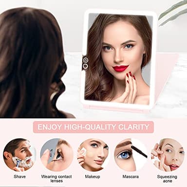 deweisn Folding Travel Mirror Lighted Makeup Mirror with 72 LEDs 3 Colors Light Modes, USB Rechargable, Portable, Ultra Thin, CompactVanity Mirror with Touch Screen Dimming for Cosmetic (Pink) - Image 5