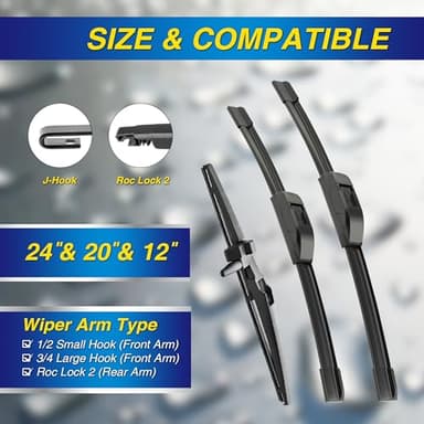 5 PLUS® Silicone Windshield Wipers Replacement for 2010-2018 2019 2020 2021 2022 2023 2024 Toyota 4Runner Wiper Blades(Set of 3),Automotive Replacement Windshield Wiper Blades For My Car-24"/20"/12" - Image 2