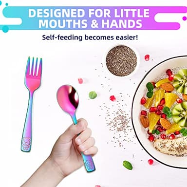 VITEVER 10 Pack Toddler Utensils, Stainless Steel Rainbow Silverware Set for Kids, Children Safe Cutlery Set Includes Forks and Spoons - Dishwasher Safe - Image 4