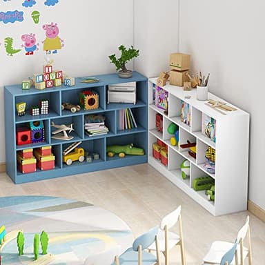 IOTXY Open Shelf Low Bookcase - Wooden 3-Tier Floor Standing Display Cabinet Organizer with Base, 10 Cubes Short Horizontal Bookshelf in Pear Yellow - Image 8