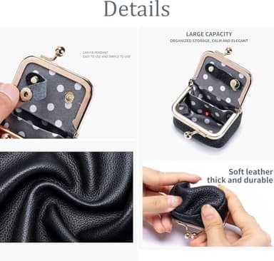 Leather Mini Jewelry Box, Portable Vintage Leather Coin Purse Jewelry Box with kiss Lock, Mini Travel Ring Box for Earrings/Rings/Necklaces/Bracelets - Image 4