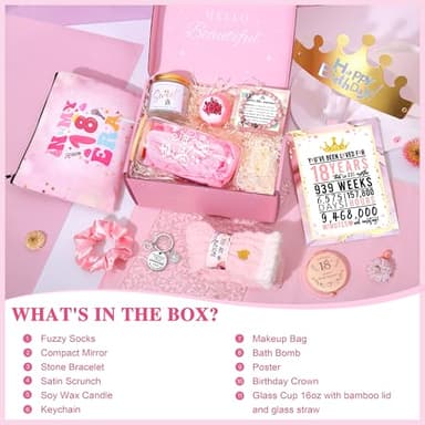 Jumway Birthday Gift Box for 18th Girls - Elegant Coming-of-Age Care Package with 'Sweet 18' Cup, Rose Gold Mirror, Spa Gifts Set - Perfect 18th Birthday Gifts for Daughter, Sister, Teen - Image 4