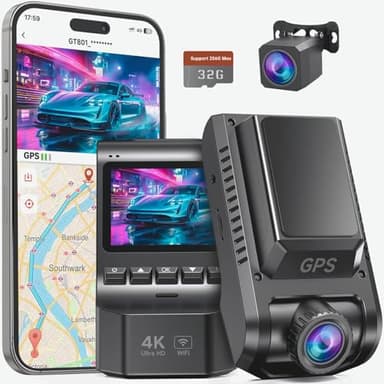 Ecomoment Dash Cam Front and Rear, 4K+1080P Dash Camera for Cars, Built-in Wi-Fi GPS, Included 32GB Card, 2.0'' IPS Screen Mini Car Camera, App, Night Vision, 170°Wide Angle, 24H Parking Mode,Gray - Image 1