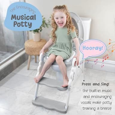 bebeleh Musical & Sound Toddler Potty Training Seat w/Step Stool Ladder - Collapsible & Adjustable Toilet, Pre Assembled Toddler Toilet Seat w/Music & Sounds - Splash Guard & Anti-Slip Steps - Gray - Image 2