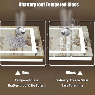 OKPAL 40x24 Gold LED Bathroom Mirror with Lights, Frontlit & Backlit Metal Framed Mirror, Lighted Bathroom Vanity Mirror, Anti-Fog, Dimmable 3 Colors, Shatterproof, Horizontal/Vertical - Image 5