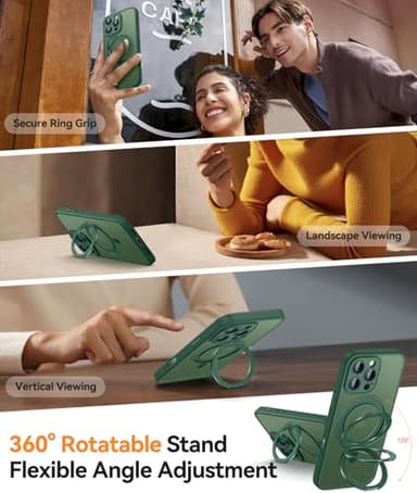 CANSHN 360° Spin Magnetic Stand for iPhone 16 Pro Max Case with Camera Control [Full Camera Protection] [Compatible with Magsafe] Translucent Matte Shockproof Protective Phone Cover 6.9" - Deep Green - Image 3