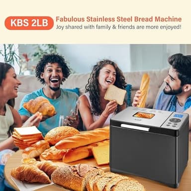 KBS 2LB Bread Maker, 19-in-1 Automatic Bread Machine Stainless Steel with Ceramic Pan,15H Timer&1H Keep Warm, Sourdough, Gluten-Free, 650W Bread Maker Machine with 3 Loaf Sizes 3 Crust Colors, Recipes - Image 7