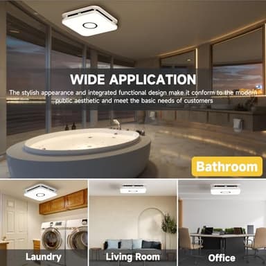 2-in-1 Bathroom Exhaust Fan with Light, 32W Quiet Vent Fan - 130 CFM & 1.5 Sones, 1200lm LED Light - 3000K/4000K/5000K Adjustable, Easy to Install, Bathroom Fans for Home, Bath, Hotel, Etc. - Image 6