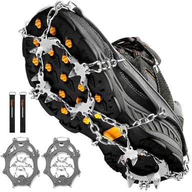 Crampons Ice Cleats Traction Snow Grips for Boots Shoes Women Men Anti Slip 19 Stainless Steel Spikes Safe Protect for Hiking Fishing Walking Climbing Mountaineering - Image 1