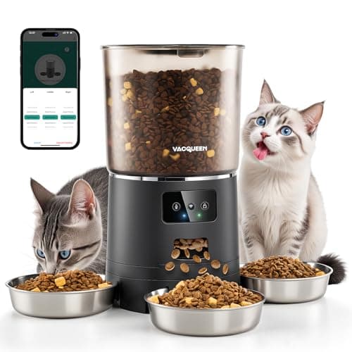 Vacqueen Automatic Cat Feeder for 3 Cats, 6L/25 Cups Smart WiFi Pet Feeder, Strong Anti-Jam System, Dual-Effect Desiccant Cat Food Dispenser, with 10S Voice Recorder for Cats and Small Dog(Black) - Image 1