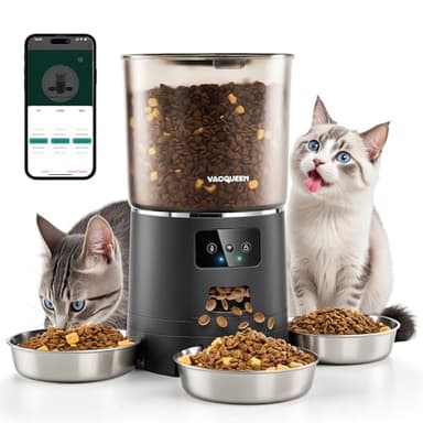 Vacqueen Automatic Cat Feeder for 3 Cats, 6L/25 Cups Smart WiFi Pet Feeder, Strong Anti-Jam System, Dual-Effect Desiccant Cat Food Dispenser, with 10S Voice Recorder for Cats and Small Dog(Black) - Image 1