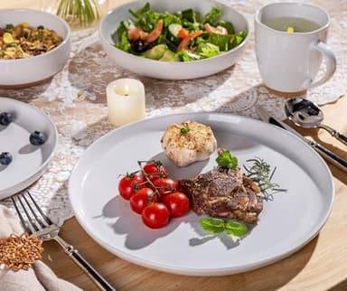 AmorArc 32 Pieces Ceramic Dinnerware Sets for 8, Handpainted Plates and Bowls Set with Rustic Terracotta Underside, Scratch Resistant Stoneware Dishes Set, Dishwasher & Microwave Safe, White - Image 5