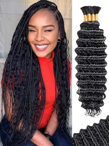 KULYMUWIG Human Braiding Hair for Boho Braids 18 Inch 100 g 4 Bundles Deep Wave Bulk Human Hair for Braiding No Weft 10A Curly Human Hair Extensions for Braids Wet and Wavy Braid - Image 1
