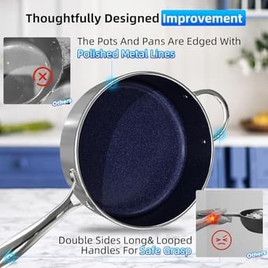 Deluxe DUXANO 14PC Healthy Pots and Pan With 9H Anti-scratch Coating, 2-Layer Non-Stick Ceramic&PFAS Free, Sensitively&Evenly Induction Cooking, Enhanced Flavor with Infrared Cookware, Dishwasher Safe - Image 8