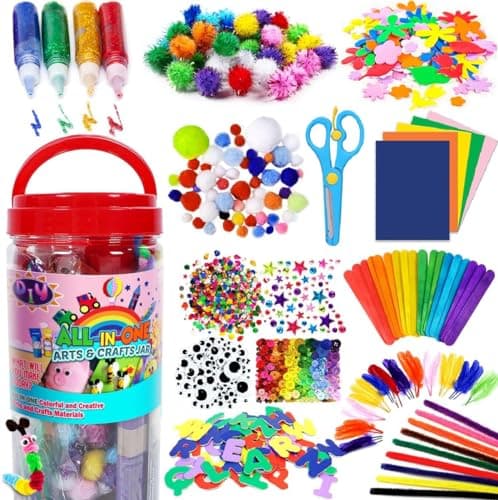 FUNZBO Arts and Crafts Supplies for Kids - Craft Kit with Glitter Glue Stick, Pipe Cleaners Pom Poms Craft Tools, DIY School Supplies Kit, Girls Toys, Christmas Birathday Gifts for Girls Boys Age 4+ - Image 1