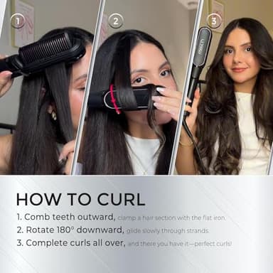 TYMO Flat Iron Hair Straightener Brush 2 in 1, 200M Ions Hair Straighteners for Women, Ceramic Dual Voltage Straightening Hot Comb for Anti-Frizz Straights, Waves, Curls, 3X Less Heat Damage, Black - Image 7