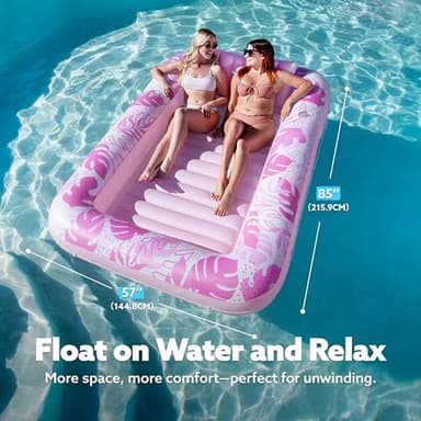 SLOOSH Inflatable Tanning Pool Lounger Float, 85" x 57" Extra Large Pool Floats Adult with Pillow, 4 in 1 Suntan Tub Raft Floatie,Sunbathing Bed Lounge for Water Blow Up Ball Pit, XL-Blushing Pink - Image 2