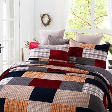 Secgo Imports Velvet King Size Comforter Set- Cotton & Velvet Quilt King Size Set, Red, Black bedspreads (96 * 108 Inch) with 2 Pillow Shams, Patchwork Reversible Lightweight Bedding - Image 6