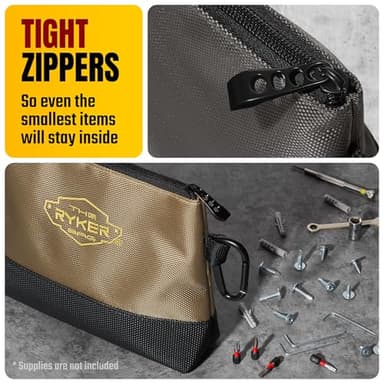 The Ryker Bag Canvas Zipper Tool Pouch (2-Set): Small Utility Tool Pouch Bag w/Hard Bottom. Small Waterproof Tool Bag Organizer w/carabiners, Khaki + Gray - Image 7