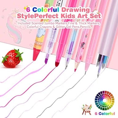 53PCS Fruit Scented Markers Set - Art Coloring Drawing Kits for Kids with Unicorn Pencil Case, Art Supplies for Kids Ages 4 6 8,Stationary Set Pencil,Crayon&Markers Stuff,Birthday Gifts Toys for Girls - Image 5