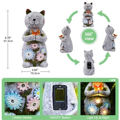 Tiejiajiang Solar Cat Statue Hold a Butterfly - Outdoor Solar Statues Garden Decor - Unique Design Ideal Gifts for Women,Mom - Image 3